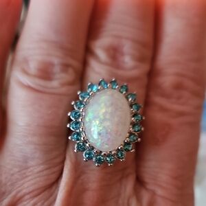 Elegant Opal and Blue Gemstone Costume Ring